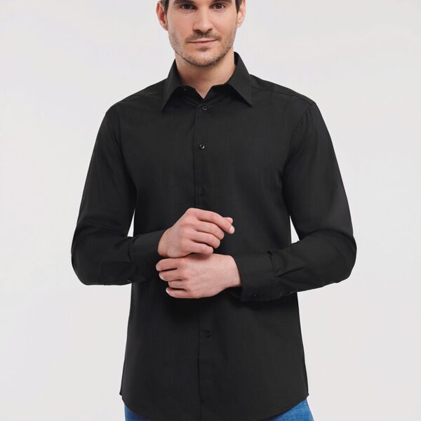 Long sleeve polycotton easycare fitted poplin shirt Thumbnail