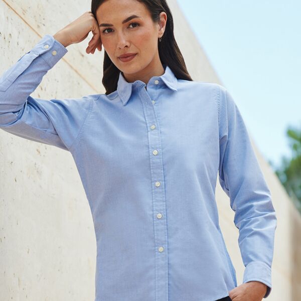 Henbury Ladies Long Sleeve Classic Oxford Shirt. Thumbnail